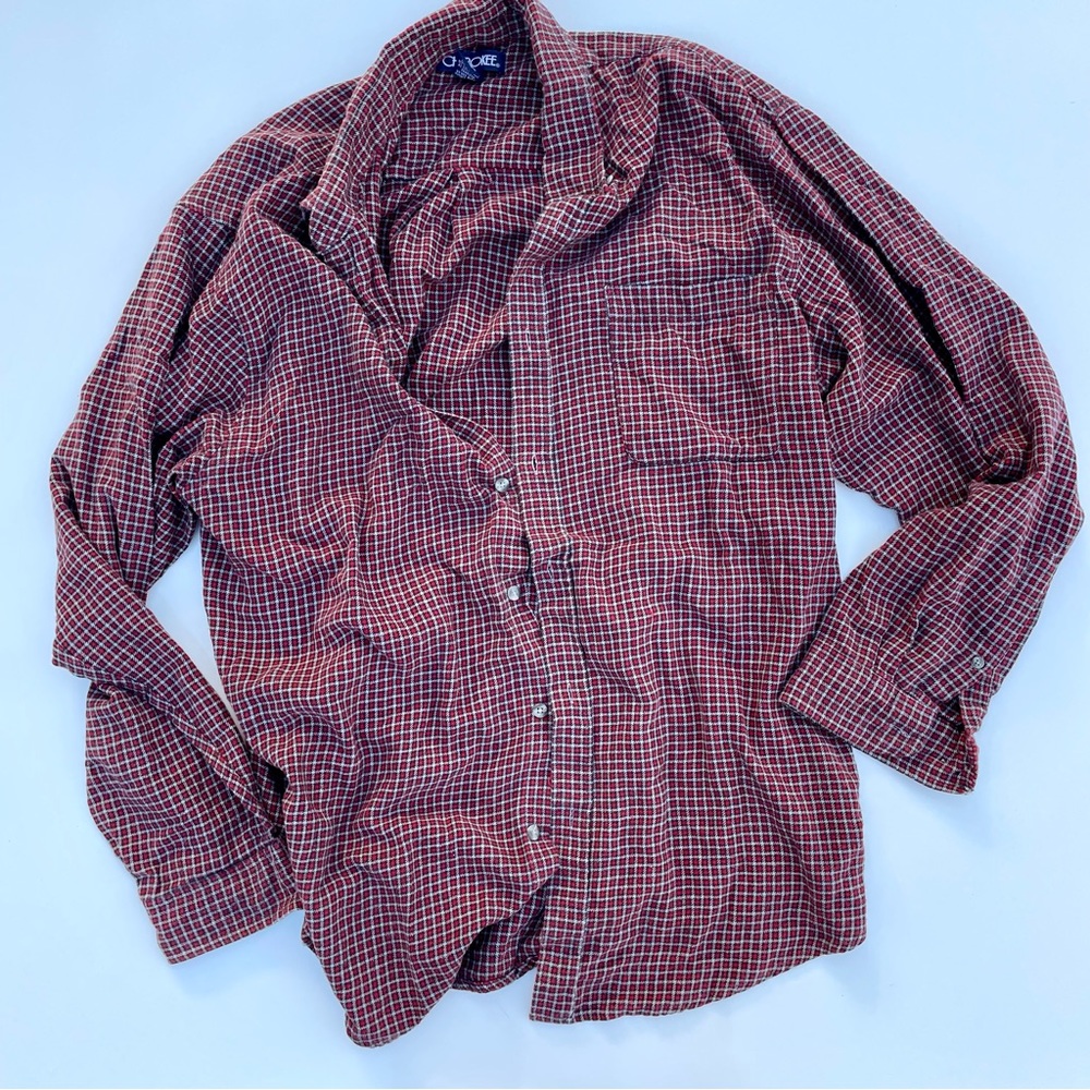Cherokee Red and Gray Plaid Flannel Shirt, XL